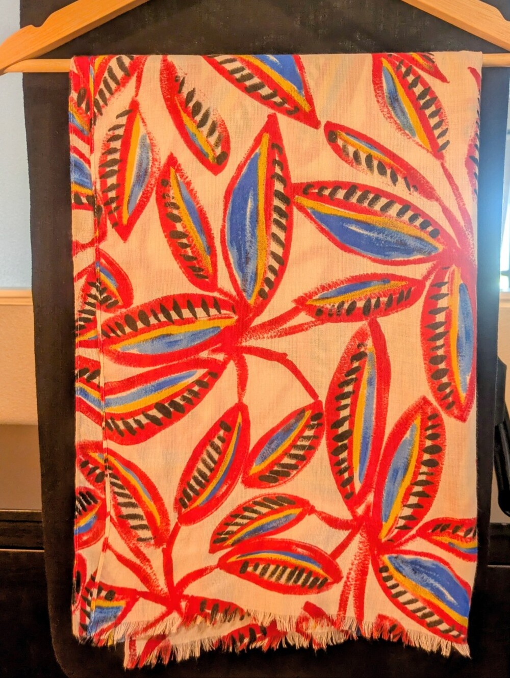 J. Crew Red, Blue and Yellow Leaf-Print Scarf